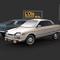 Classic LOIE 1976 Vintage Cars White And Blue Retro Display Models