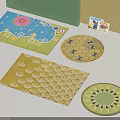 Decorative Square Rugs In Blue Yellow With Flower Wave Bee Honeycomb Patterns
