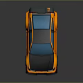 Orange Sports Car With Carbon Fiber Roof Large Rear Spoiler Black Wheels And Blue Windows