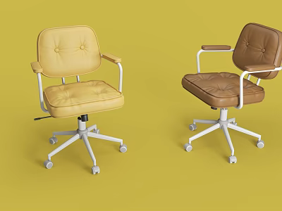 Modern Office Chairs With Armrests Wheels And Leather Upholstery In Yellow Brown 3d model