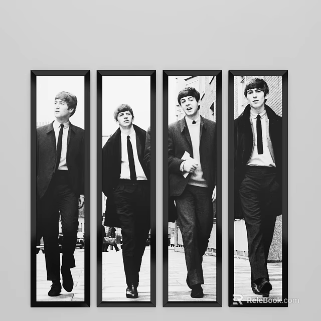 Black and White Framed Portraits of Four Men in Formal Suits and Ties 3d model 