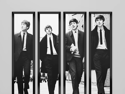 Black and White Framed Portraits of Four Men in Formal Suits and Ties 3d model
