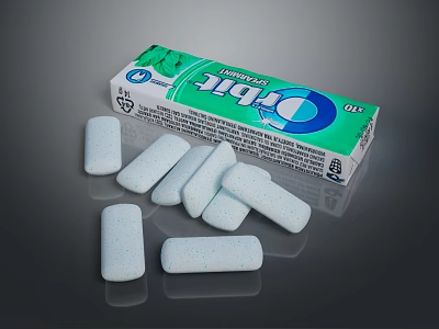 Orbit Chewing Gum With Fresh Mint Flavor And White Pieces In Green Packaging 3d model