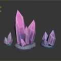 Purple Crystal Clusters With Pointed Tips On Blue Bases Over Black Reflective Surface Gray Background