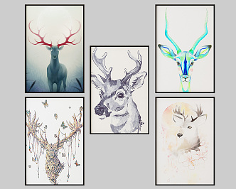 Nordic Animal Painting Hanging Picture Combination 3d model