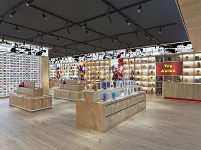Bright Mall Store Featuring Shelves With Top Animation Items Display Cases And Wooden Flooring 3d model