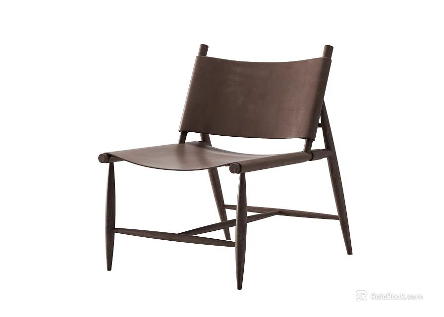 Modern Brown Leather Leisure Chair With Dark Metal Frame And Minimalist Design 3d model 