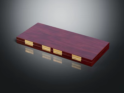 Mahogany Rectangular Wooden Box With Wood Grain Surface And Gold Metal Clasps 3d model