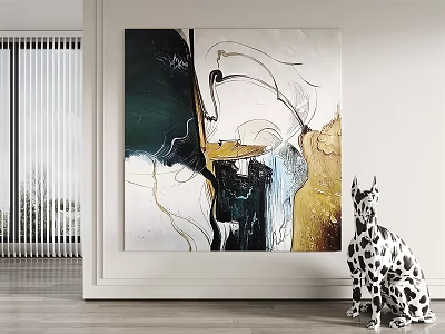 Large Abstract Painting On Wall With Dalmatian Dog In Modern Interior 3d model