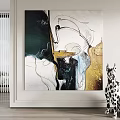 Large Abstract Painting On Wall With Dalmatian Dog In Modern Interior