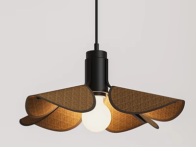 Modern Petal Shaped Pendant Light With Brown Fabric Shade And White Bulb 3d model