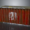 Rusty Shipping Container With Striped Surface And White Logo Metal Structure