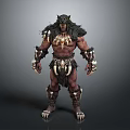 Beastlike Man With Black Fur Fanged Face Bone Decorations And Leather Armor