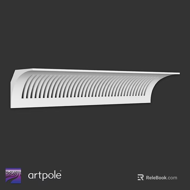 White Architectural Component with Curved Edge and Striped Openwork Design 3d model 