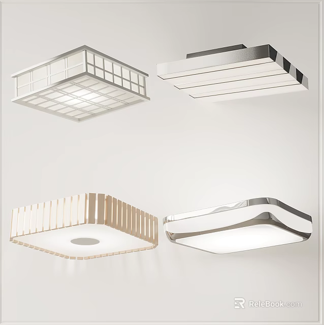 Modern Ceiling Lights With Various Stylish Designs Including Grid And Striped Patterns 3d model