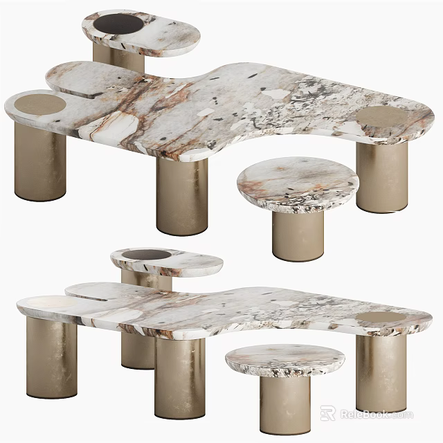 Modern Marble Coffee Table With Metal Legs For Living Room Interior 3d model 