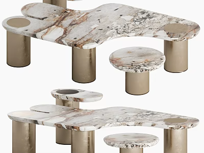 Modern Marble Coffee Table With Metal Legs For Living Room Interior 3d model