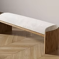 Stylish Wooden Frame Bench With White Upholstered Seat On Herringbone Floor