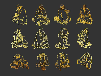 Luohan Characters Luohan Eighteen Luohan White Drawing Luohan Figure Luohan White Drawing Buddhist Characters Monk Buddha Five Hundred Luohan 3d model