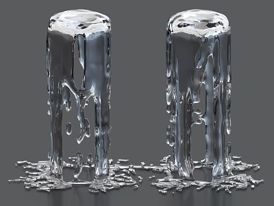 Transparent Ice Columns Decorative Ornament Set With Melting Water Droplets At Bottom 3d model