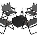 Gray Folding Fabric Chairs With Wooden Armrests Black Frame Table Set With Drawer And Lantern
