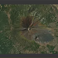 Volcanic Terrain Aerial View With Central Crater Radiating Lava Flows And Colorful Geological Features
