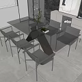 Modern Minimalist Dining Table Set With Glass Top And Six Gray Chairs Decoration