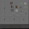 Modern White Decorative Cabinet With Gold Handles And Open Shelves For Decorative Items