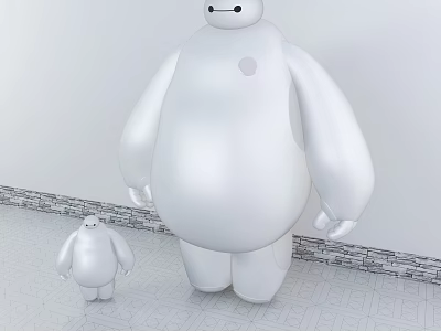 Large And Small White Baymax Characters From Big Hero 6 In Minimalist Room Setting 3d model
