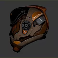 Tactical Weapon Helmet With Black Orange Accents Green Lights And Mechanical Design