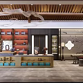 Chinese Style Tea Store with Display Shelves Tea Sets and Traditional Decor