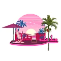 Pink Summer Photo Setup With Palm Trees Flamingos Surfboard Umbrella And Deck Chair 3d model