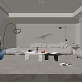Modern Living Room Interior With Light Beige Sofa Blue Accent Chair And Marble Coffee Table