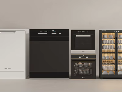 Modern Kitchen Appliances Set Including Dishwasher Oven And Glass Door Sterilizer 3d model