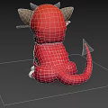 Cartoon Dog In Red Hoodie With Devil Horns Trident And Tail On Dark Background
