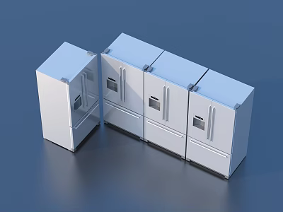 Modern White Refrigerators Arranged Side By Side In Kitchen With Sleek Design 3d model