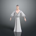 Man in Traditional White Robe With Gray Accents 3D Model Standing Pose