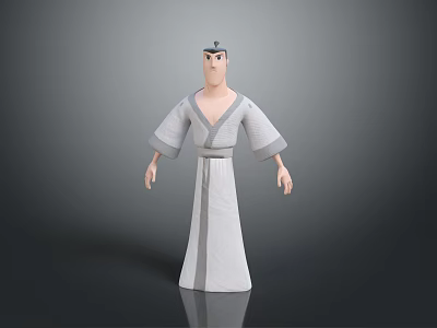 Man in Traditional White Robe With Gray Accents 3D Model Standing Pose 3d model