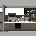 Modern Kitchen Interior With White Wooden Cabinets Stainless Steel Appliances And Cooking Utensils