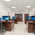 Modern Office Interior With Wooden Desks Computers Office Chairs And Ceiling Lights