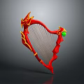 Red Harp Shaped Equipment With Golden Accents And Green Gemstone Detail