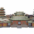 Ancient Chinese Architectural Complex With Pagodas Traditional Roofs Red Walls And Courtyards