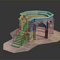 Detailed Vintage Stone Miniature Building Model With Arches Stairs And Platform