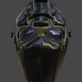 Black Helmet With Gold Accents And Blue Lens Goggles For Futuristic Look