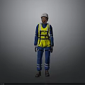 Man Standing In White Helmet Yellow Reflective Vest And Blue Work Uniform