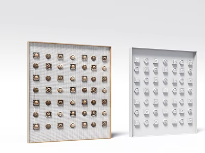 Modern Grid Pattern Wall Decor With Gold And White Decorative Elements 3d model