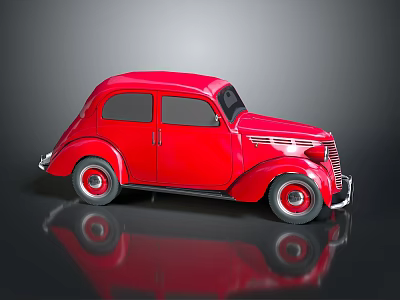 Red Vintage Classic Car With Retro Rounded Body And Chrome Grille Design 3d model