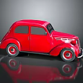 Red Vintage Classic Car With Retro Rounded Body And Chrome Grille Design