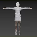 Woman in White Coat and Skirt with Black Stockings and Shoes Arms Outstretched