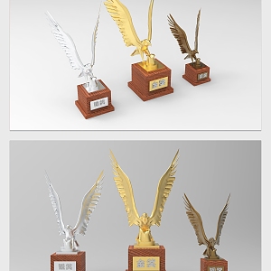 Modern Trophy Gold Silver Copper Gold Eagle Trophy and Figure 3d model